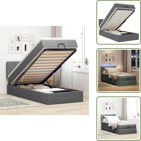 The Living Store Pouf Letto con Materasso e LED Grigio Scuro 90x200 cm Tessuto - Materasso a molle