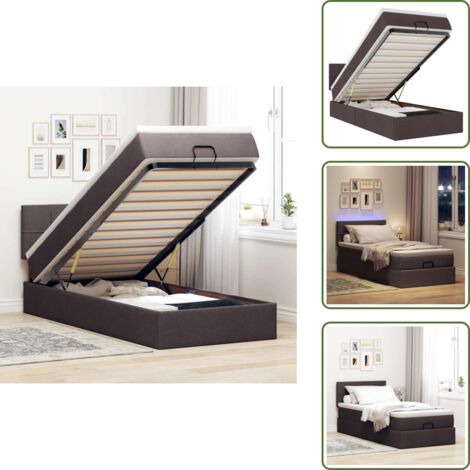 The Living Store Pouf Letto con Materasso e LED Marrone Scuro 90x200 cm Tessuto - Materasso a molle