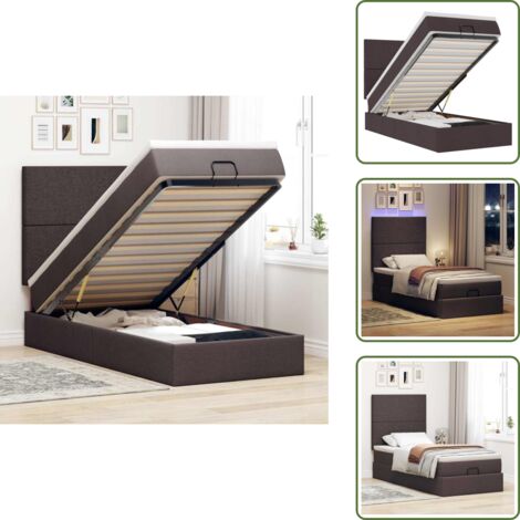 The Living Store Pouf Letto con Materasso e LED Marrone Scuro 90x200 cm Tessuto - Materasso a molle insacchettate