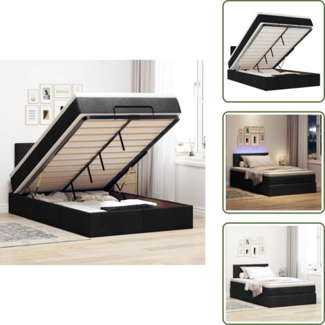 The Living Store Pouf Letto con Materasso e LED Nero 120x190 cm in Tessuto - Materasso a molle