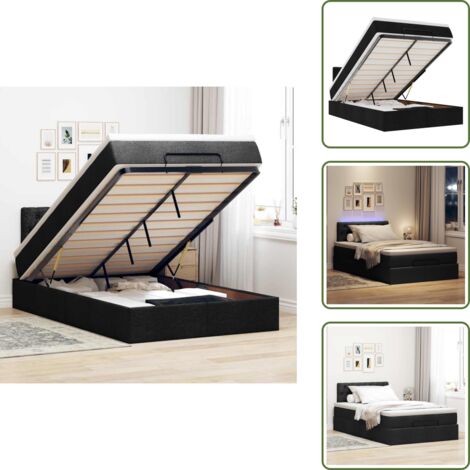 The Living Store Pouf Letto con Materasso e LED Nero 120x190 cm in Tessuto - Materasso a molle