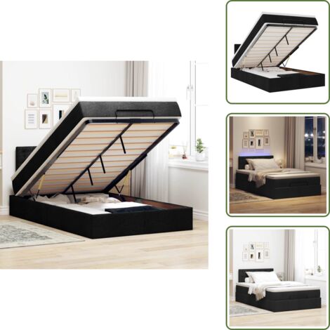 The Living Store Pouf Letto con Materasso e LED Nero 120x190 cm in Tessuto - Materasso a molle