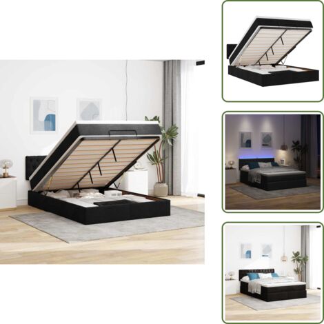 The Living Store Pouf Letto con Materasso e LED Nero 140x190 cm - Materasso a molle