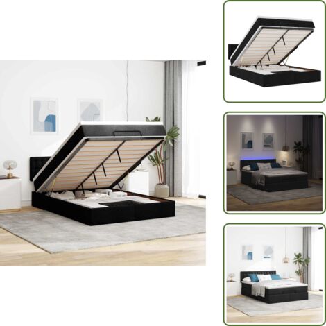 The Living Store Pouf Letto con Materasso e LED Nero 140x190 cm - Materasso a molle