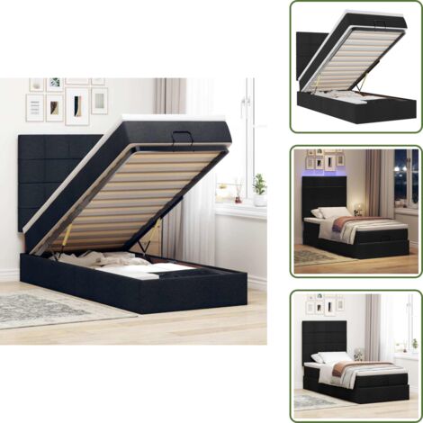 The Living Store Pouf Letto con Materasso e LED Nero 80x200cm in Tessuto - Pouf letto