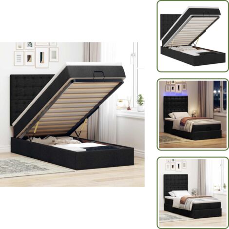 The Living Store Pouf Letto con Materasso e LED Nero 80x200cm in Tessuto - Pouf letto