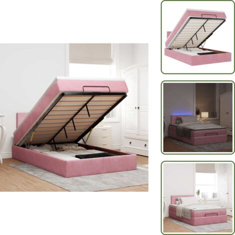 The Living Store Pouf Letto con Materasso e LED Rosa 120x190cm in Velluto - Materasso a molle insacchettate