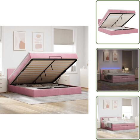 The Living Store Pouf Letto con Materasso e LED Rosa 180x200cm in Velluto - Materasso a molle insacchettate