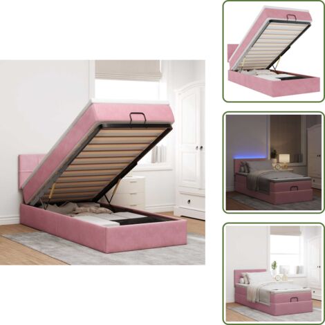 The Living Store Pouf Letto con Materasso e LED Rosa 80x200cm in Velluto - Pouf letto