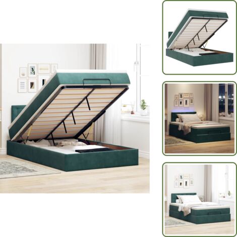The Living Store Pouf Letto con Materasso e LED Verde Scuro 120x190cm in Velluto - Pouf letto