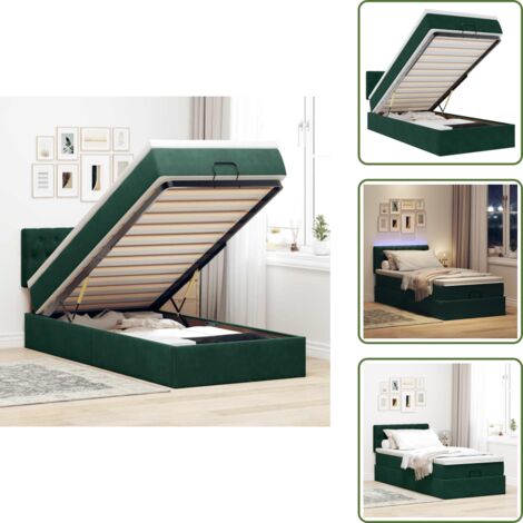 The Living Store Pouf Letto con Materasso e LED Verde Scuro 80x200cm in Velluto - Materasso a molle
