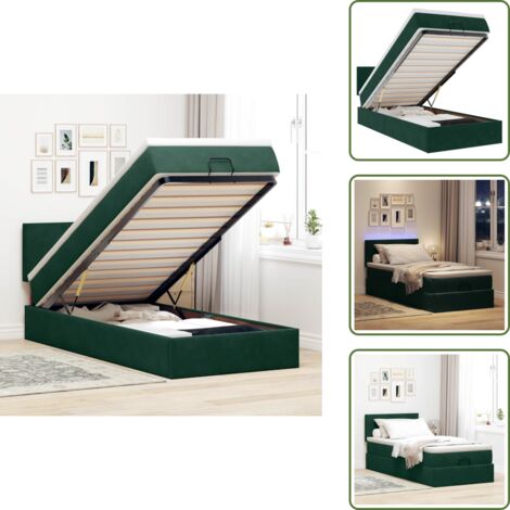 The Living Store Pouf Letto con Materasso e LED Verde Scuro 90x200cm in Velluto - Materasso a molle