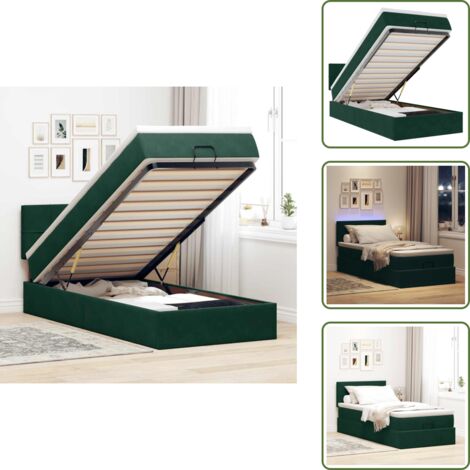 The Living Store Pouf Letto con Materasso e LED Verde Scuro 90x200cm in Velluto - Materasso a molle