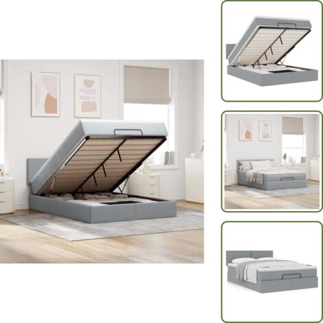 The Living Store Pouf Letto con Materasso Grigio Chiaro 140x190 cm in Tessuto - Materasso a molle