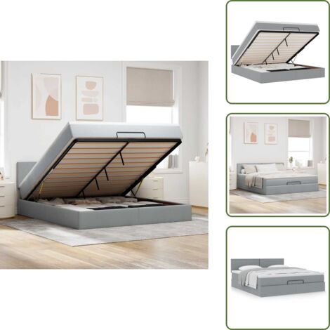 The Living Store Pouf Letto con Materasso Grigio Chiaro 160x200 cm in Tessuto - Materasso a molle insacchettate