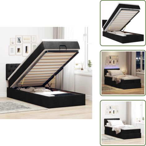 The Living Store Pouf Letto con Materasso Nero 100x200 cm in Tessuto - Materasso a molle