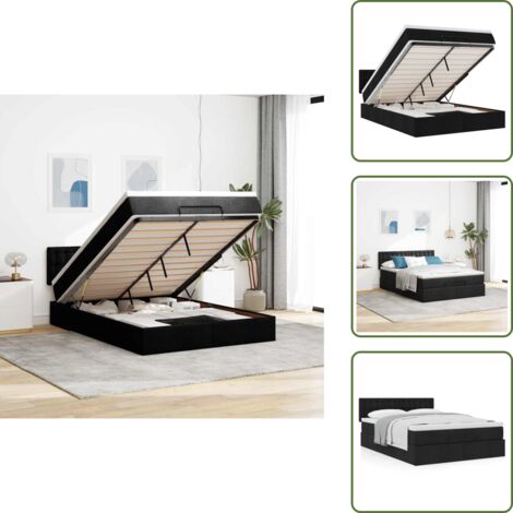 The Living Store Pouf Letto con Materasso Nero 140x190 cm in Tessuto - Materasso a molle insacchettate