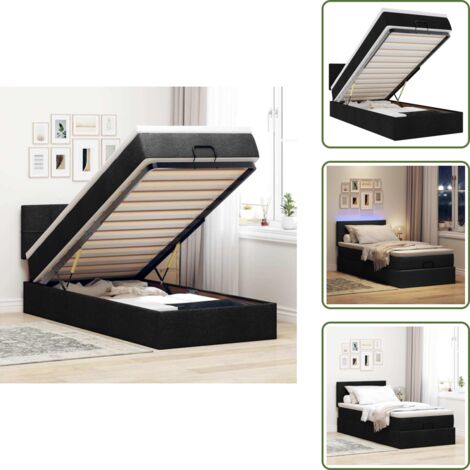 The Living Store Pouf Letto con Materasso Nero 90x200 cm in Tessuto - Materasso a molle