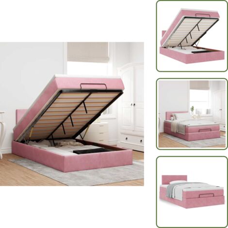 The Living Store Pouf Letto con Materasso Rosa 120x190 cm Velluto - Materasso a molle insacchettate