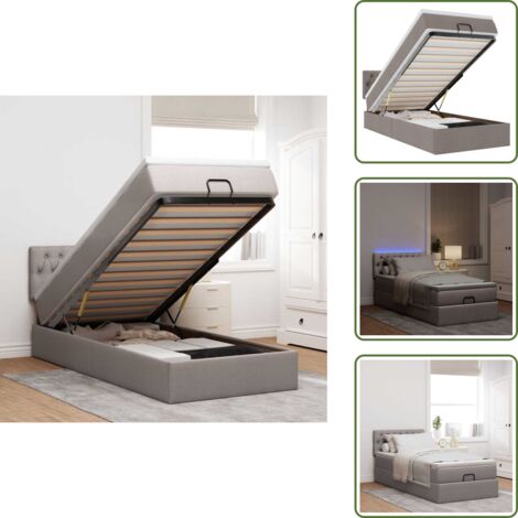 The Living Store Pouf Letto con Materasso Tortora 100x200 cm in Tessuto - Materasso a molle