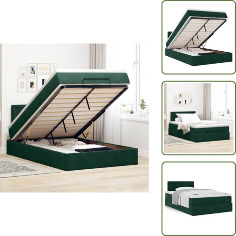 The Living Store Pouf Letto con Materasso Verde Scuro 120x190 cm Velluto - Materasso a molle