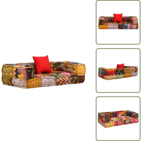 The Living Store Pouf Modulare a 2 Posti in Tessuto Patchwork - Divano in tessuto
