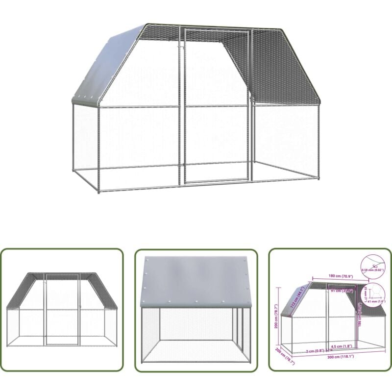 The Living Store - Poulailler argenté et gris 3x2x2 m acier galvanisé - Poulailler - Abri Animal - Coop Poule - Maison Oiseau - Enceinte Poulet