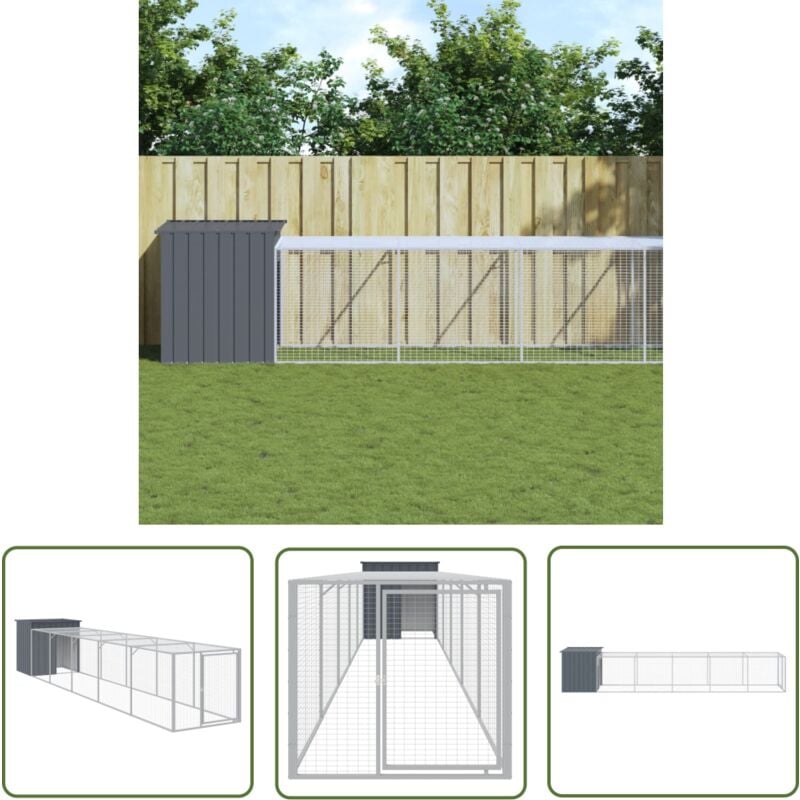 The Living Store - Poulailler avec cour anthracite 110x609x110 cm acier galvanisé - Poulailler - Cage à Poule - Abri Pour Poulet - Coop Pour Poules
