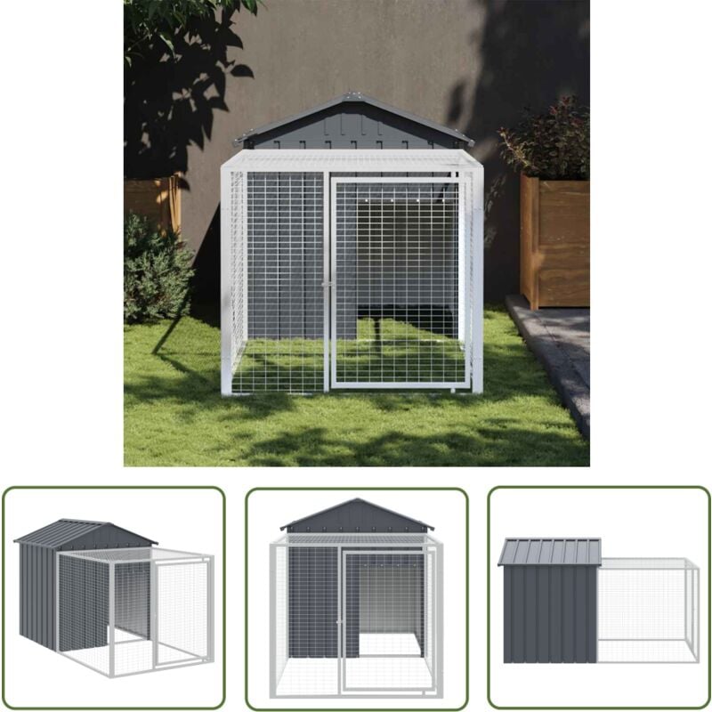 Poulailler avec cour anthracite 117x201x123 cm acier galvanisé - Poulailler - Cage à Poules - Abri Pour Oiseaux - Coop Pour Poules - Animal