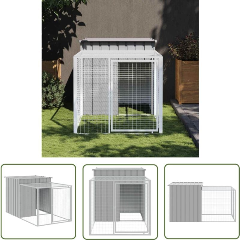 The Living Store - Poulailler avec cour gris clair 110x201x110 cm acier galvanisé - Poulailler - Cage à Poule - Abri Pour Poulet - Coop Pour Poules