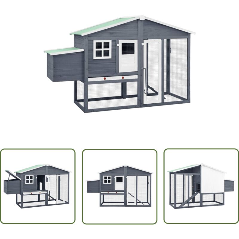Poulailler avec nichoir Gris et blanc Bois de sapin massif - Poulailler - Coop - Abri Pour Poules - Poulette - Élevage De Poules - The Living Store