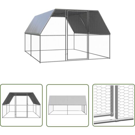 The Living Store Poulailler d'extérieur 3x4x2 m Acier galvanisé - Cage Poulet - Poulailler Extérieur - Abri Animal - Poule - Canard
