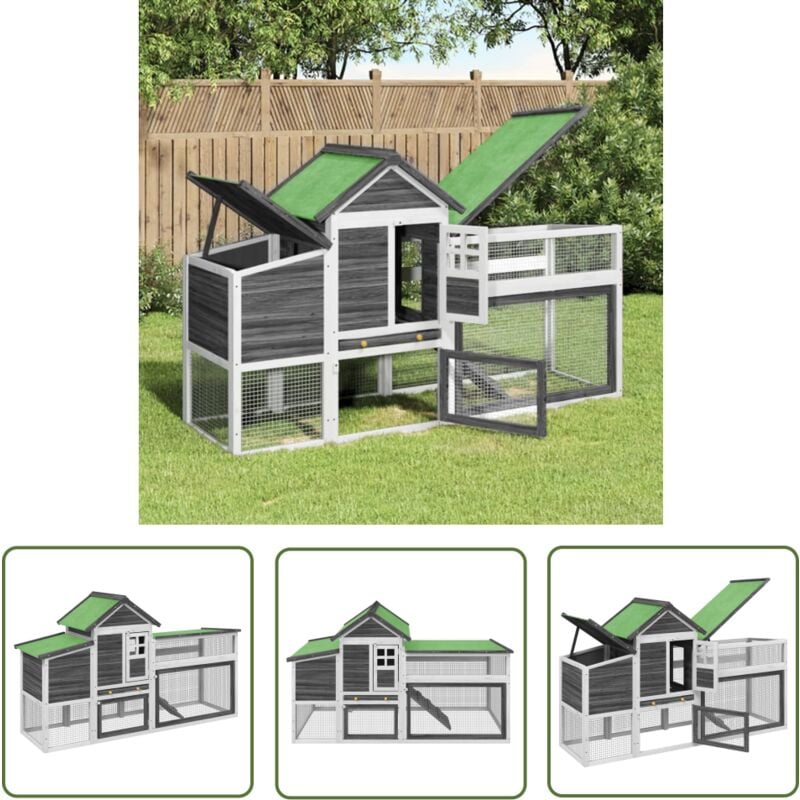 Poulailler gris 186,5x58,5x113 cm bois massif de pin - Poulailler - Abri Animal - Coop Poule - Maison Poulet - Oiseau Domestique - The Living Store