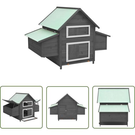 The Living Store Poulailler Gris et blanc 150x96x110 cm Bois de sapin massif - Poulailler - Poules - Coop - Abri Poulet - Maison Poule