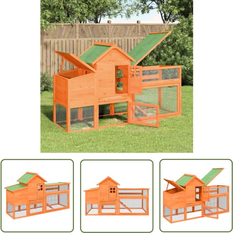 Poulailler marron 186,5x58,5x113 cm bois massif de pin - Poulailler En Bois - Abri Pour Animaux - Coop Pour Poules - Maison Pour Poules - Parc à