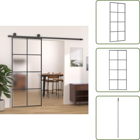 The Living Store Puerta corredera aluminio y vidrio ESG negra 90x205 cm - Puerta de aluminio