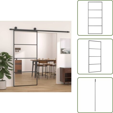 The Living Store Puerta corredera aluminio y vidrio ESG negra 90x205 cm - Puerta de aluminio
