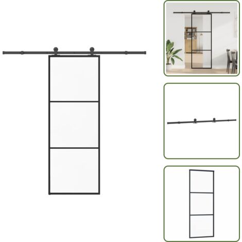 The Living Store Puerta corredera con set herrajes vidrio ESG aluminio 76x205 cm - Vidrio ESG