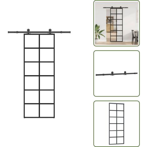 The Living Store Puerta corredera con set herrajes vidrio ESG aluminio 76x205 cm - Vidrio ESG