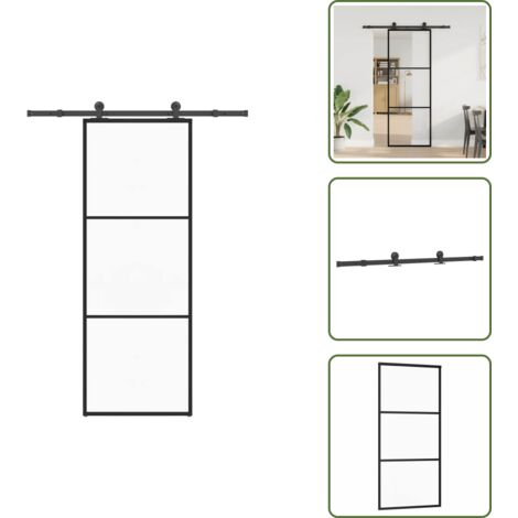 The Living Store Puerta corredera con set herrajes vidrio ESG aluminio 76x205 cm - Vidrio ESG