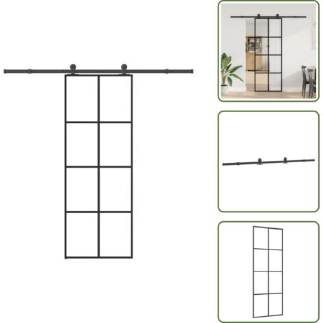 The Living Store Puerta corredera con set herrajes vidrio ESG aluminio 76x205 cm - Vidrio templado