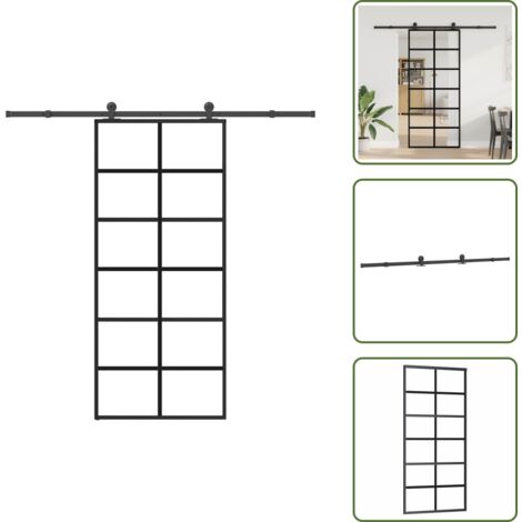 The Living Store Puerta corredera con set herrajes vidrio ESG aluminio 90x205 cm - Vidrio ESG