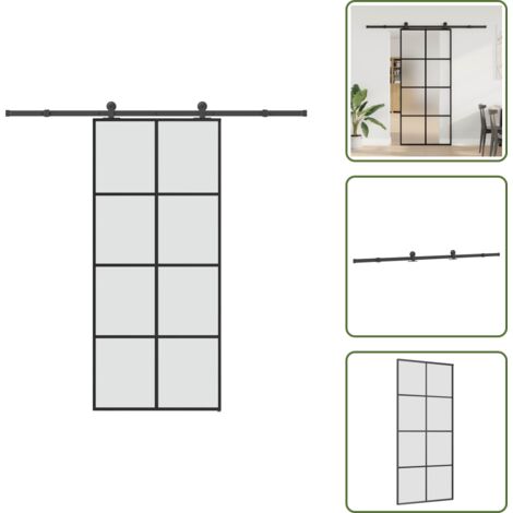 The Living Store Puerta corredera con set herrajes vidrio ESG aluminio 90x205 cm - Vidrio templado
