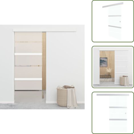 The Living Store Puerta corredera con tope suave vidrio ESG y aluminio 76x205 cm - Puerta de vidrio