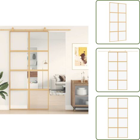 The Living Store Puerta corredera dorada de vidrio ESG transparente y aluminio - Puerta corredera de vidrio