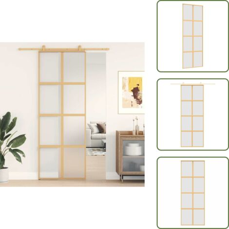 The Living Store Puerta corredera dorada vidrio ESG esmerilado aluminio 76x205cm - Puerta Corrediza de Vidrio