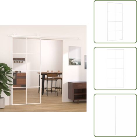 The Living Store Puerta corredera ESG vidrio y aluminio 90x205 cm blanco - Puerta corredera de vidrio
