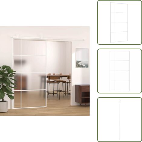 The Living Store Puerta corredera ESG vidrio y aluminio blanca 102,5x205 cm - Puerta corredera blanca