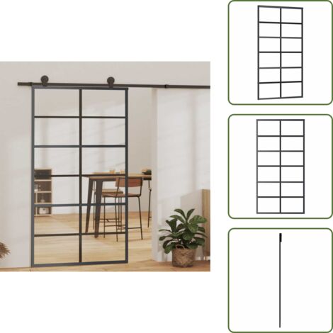 The Living Store Puerta corredera ESG vidrio y aluminio negra 102x205 cm - Vidrio ESG