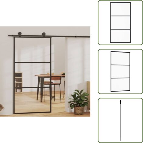 The Living Store Puerta corredera ESG vidrio y aluminio negra 102x205 cm - Vidrio ESG